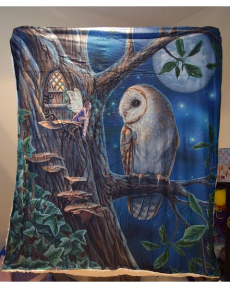Accessories Nemesis Now Fairy And Owl Print Warm Blanket for Bed Couch Living Room