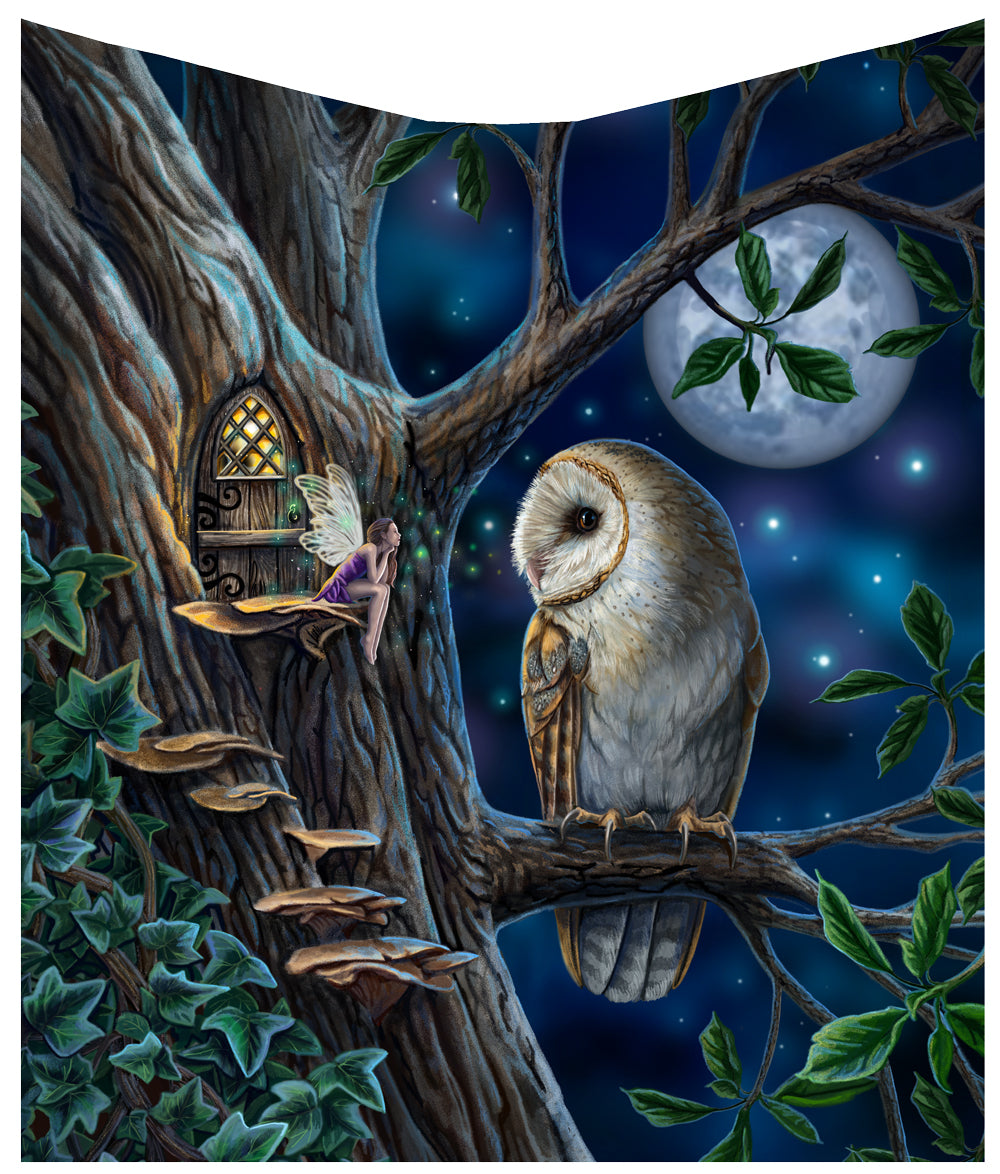 Accessories Nemesis Now Fairy And Owl Print Warm Blanket for Bed Couch Living Room