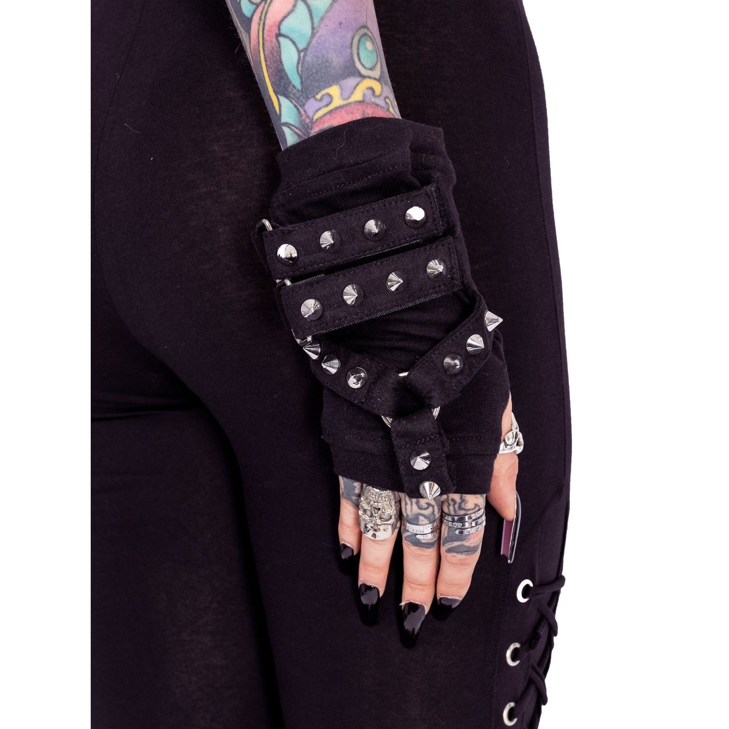 Accessories Poizen Industries Goth Rockabilly Lady Black Gloves with Spikes - ROWAN GLOVES