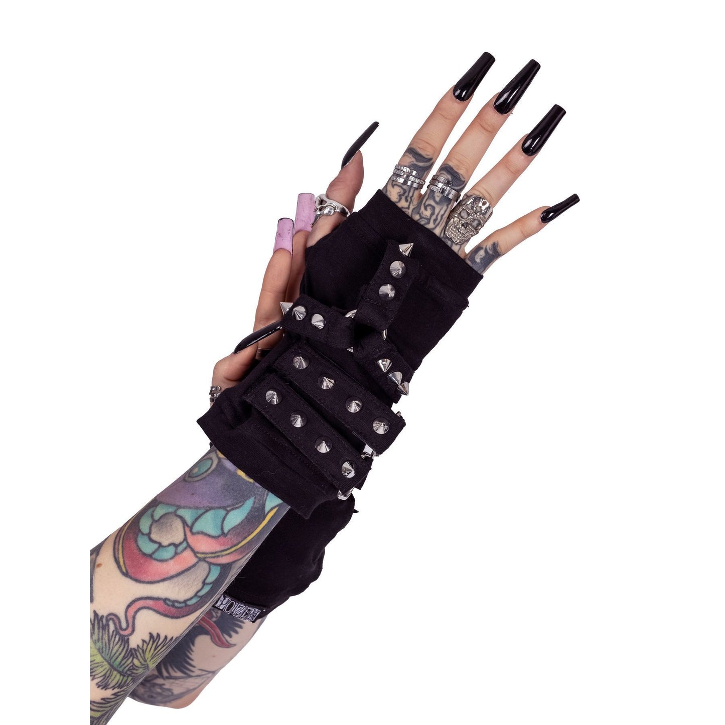 Accessories Poizen Industries Goth Rockabilly Lady Black Gloves with Spikes - ROWAN GLOVES