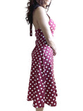 Red Polka Dot Cotton A-Line Halter Midi Summer Beach Dress - Casual Fit and Flare Sundress - Skelapparel