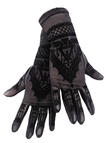 Accessories HENNA GLOVES - Gothic Black Mesh Gloves with Mehndi Patterning