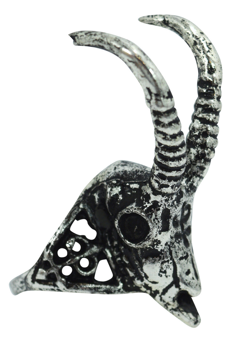 Jewellery Black / 18 Nugoth Gazelle Skull Arsenic Symbol Gothic Ring - Silver tone