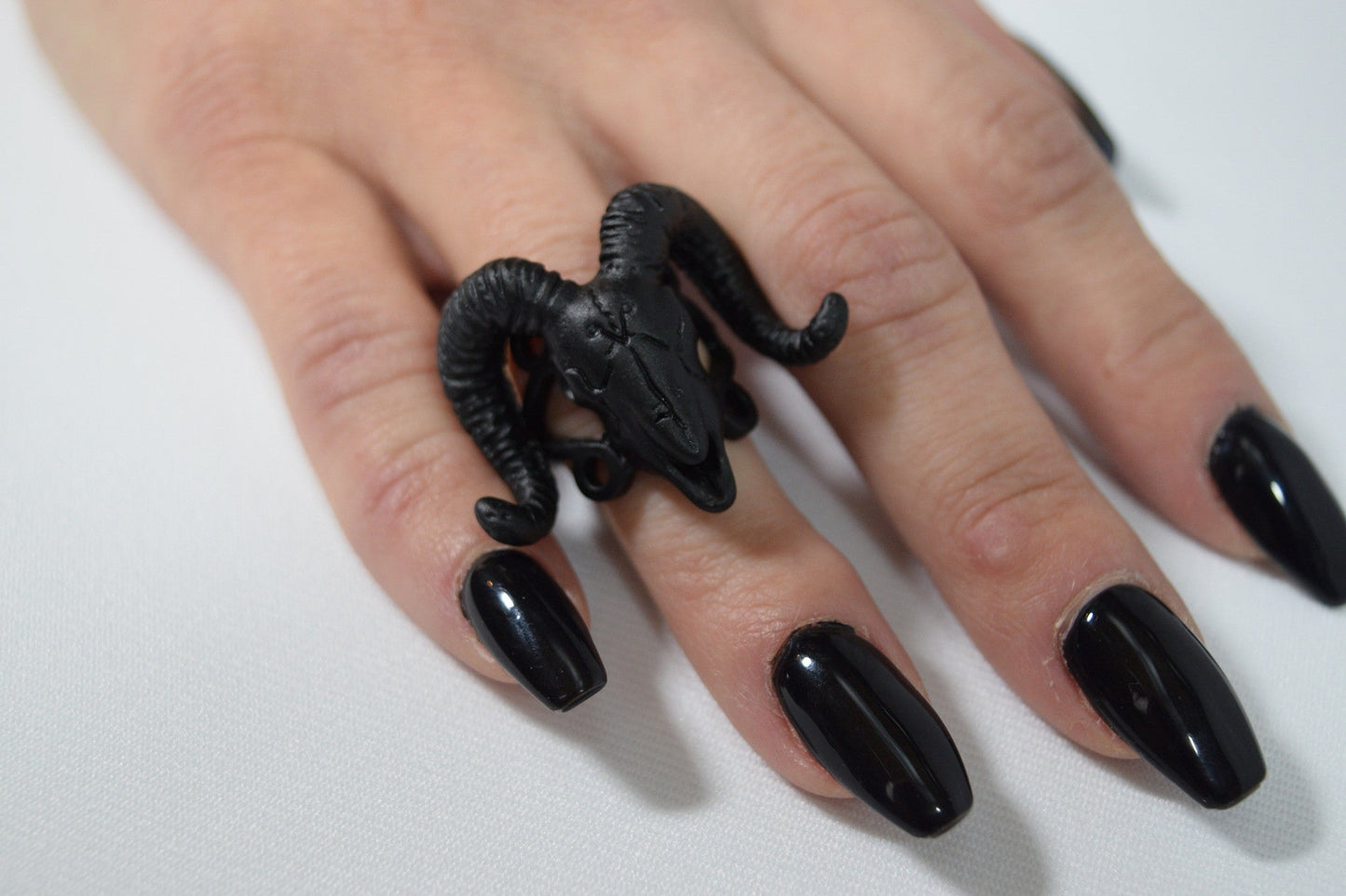 Jewellery 16 / Black Ram Skull and Arsenic Symbol Gothic Occult Ring