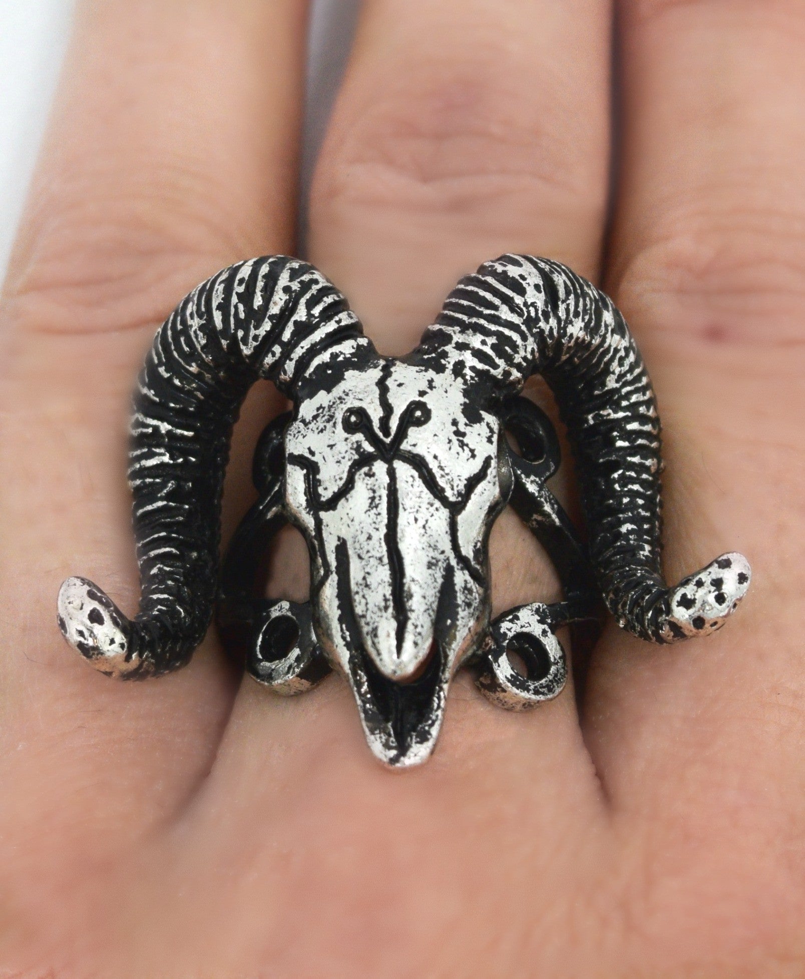 Jewellery Ram Skull and Arsenic Symbol Gothic Occult Ring