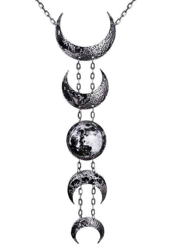 Jewellery Silver Restyle Gypsy Goth Moon Phase Lunar Phases lunar cycle Long Necklace