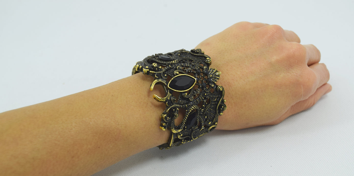 Jewellery Restyle Pagan Snake Goddess Magical Power black stone Cuff Bracelet