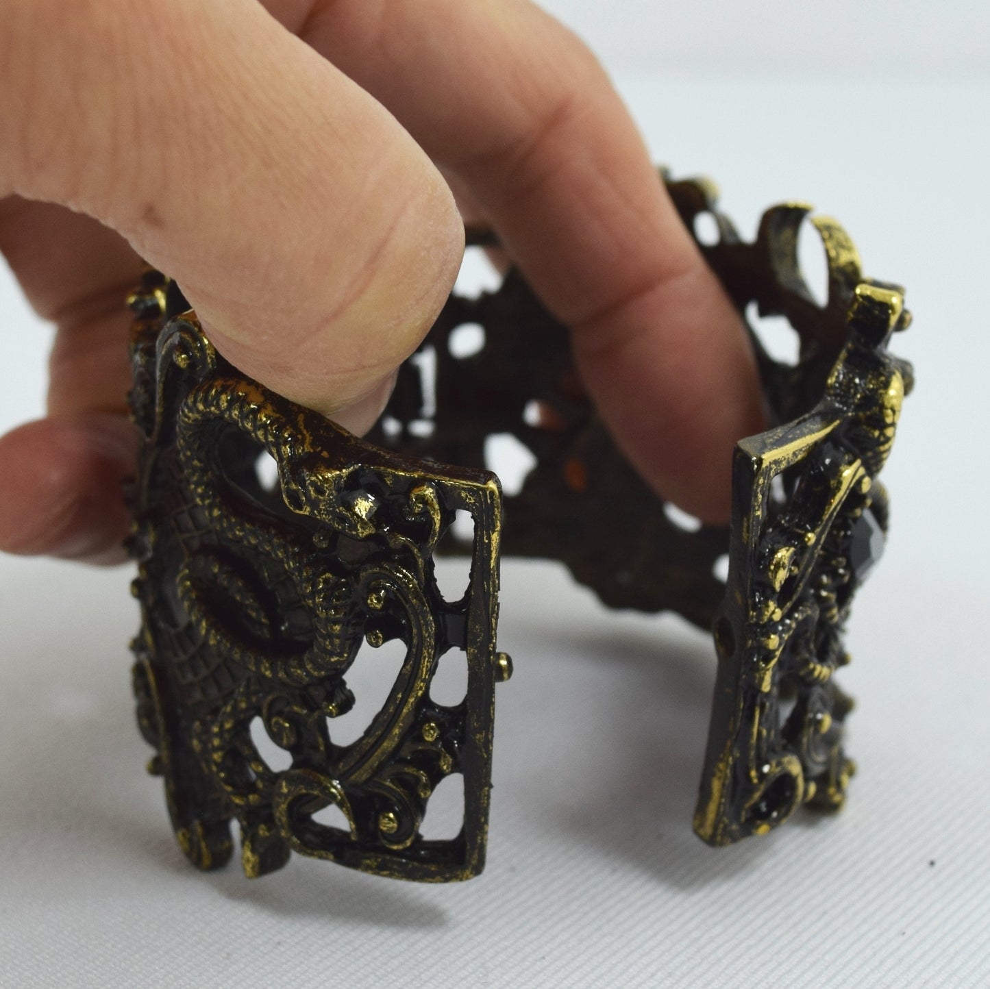 Jewellery Restyle Pagan Snake Goddess Magical Power black stone Cuff Bracelet
