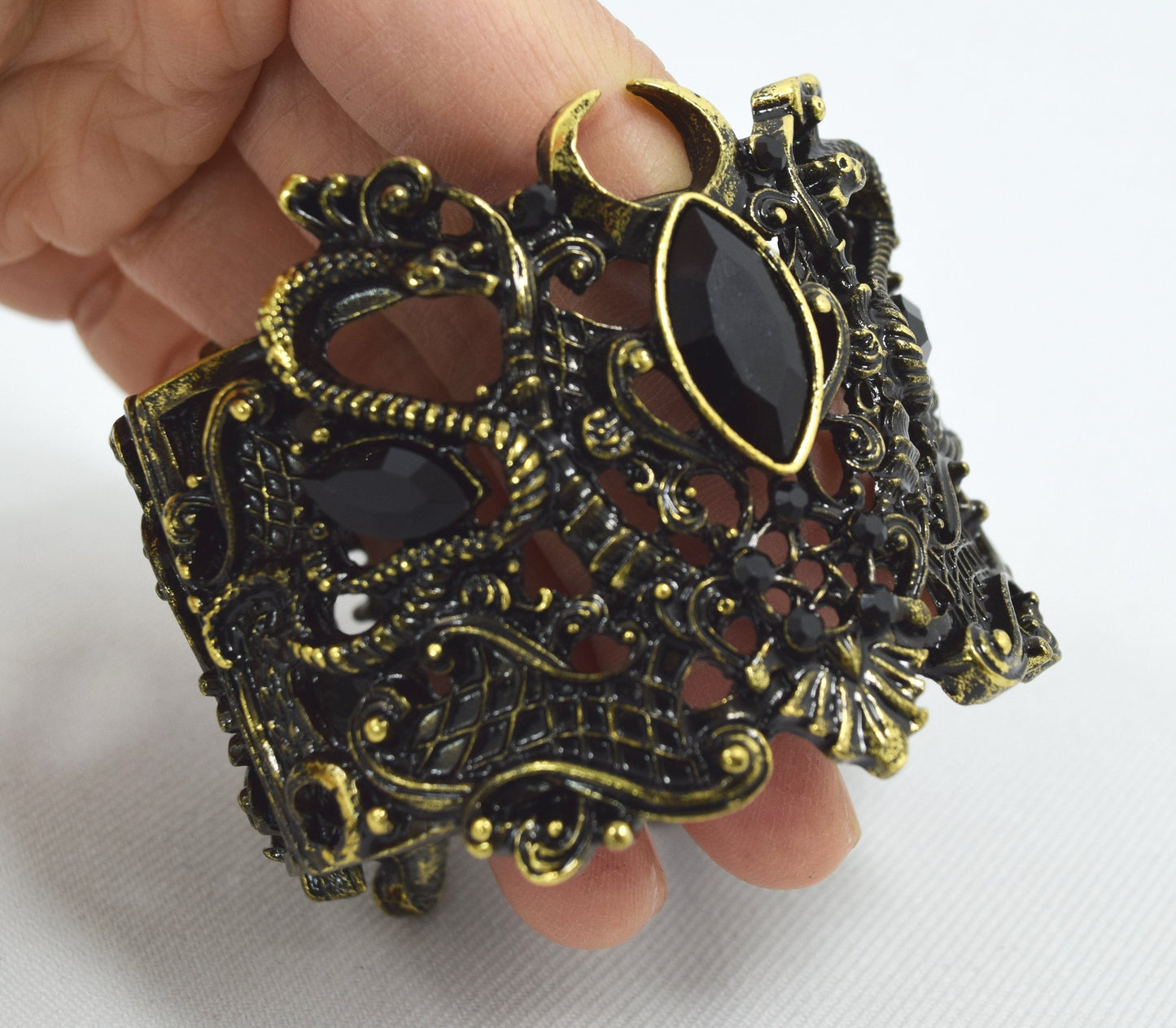 Jewellery Restyle Pagan Snake Goddess Magical Power black stone Cuff Bracelet