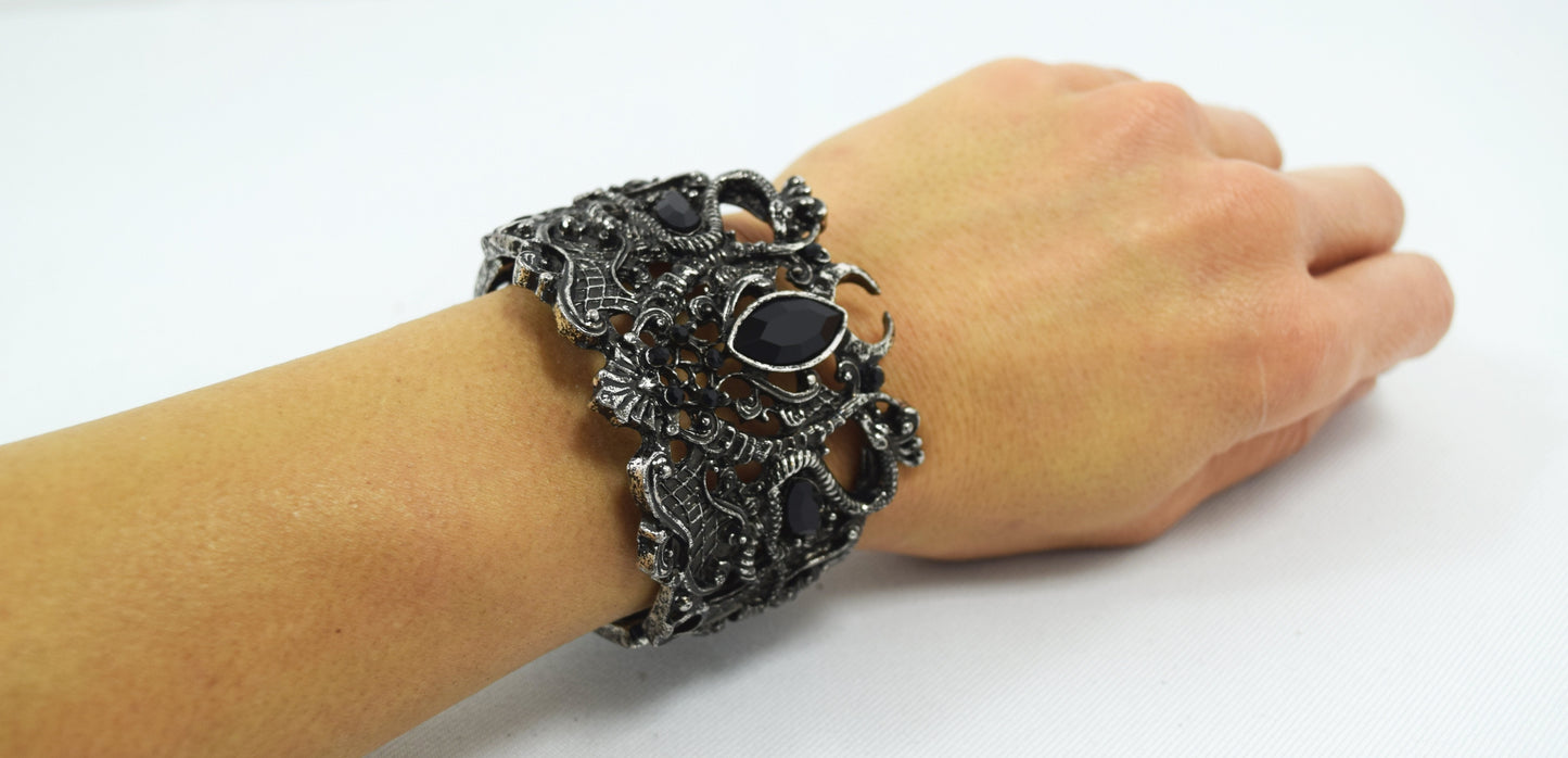 Jewellery Restyle Pagan Snake Goddess Magical Power black stone Cuff Bracelet