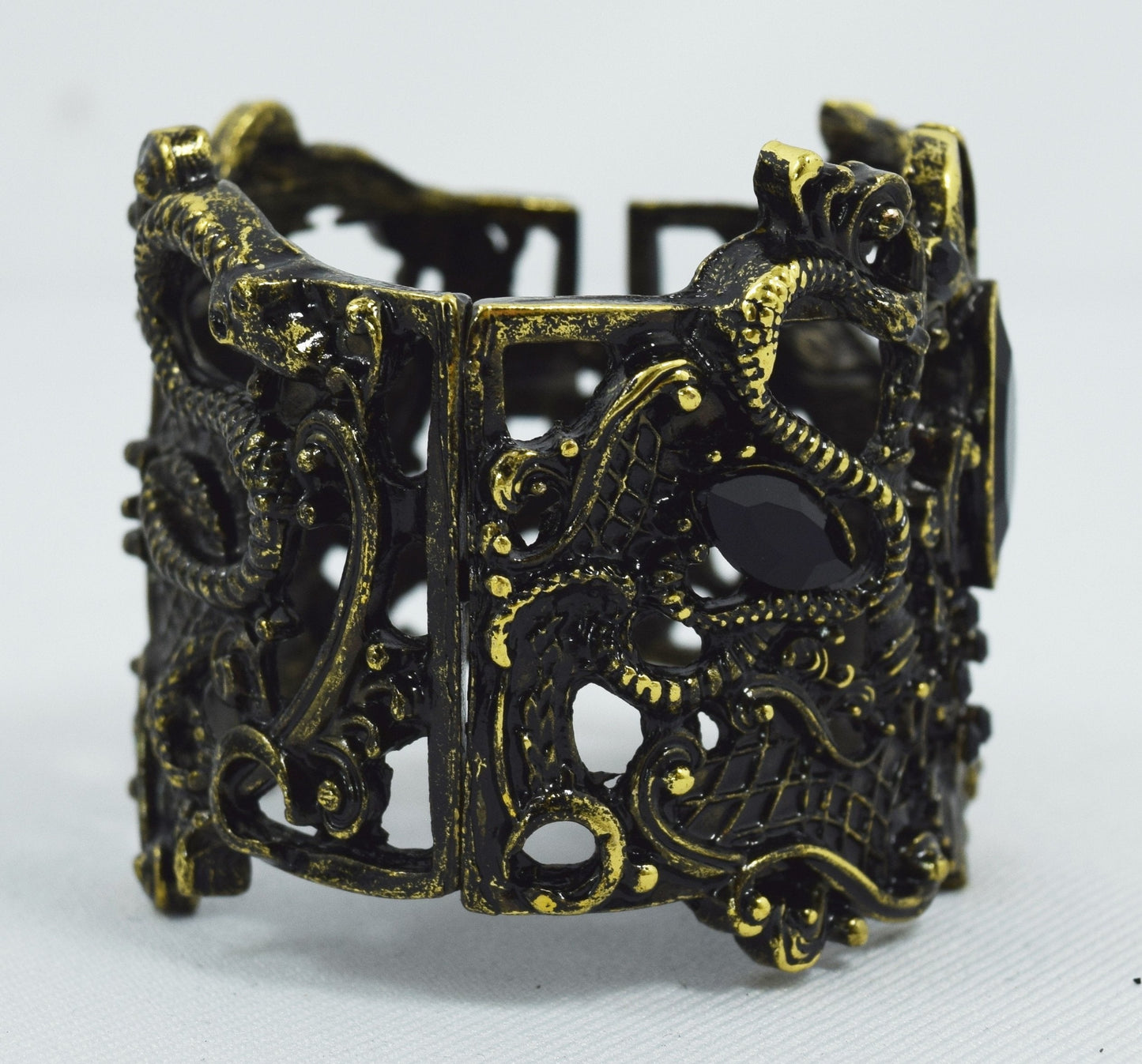 Jewellery Restyle Pagan Snake Goddess Magical Power black stone Cuff Bracelet