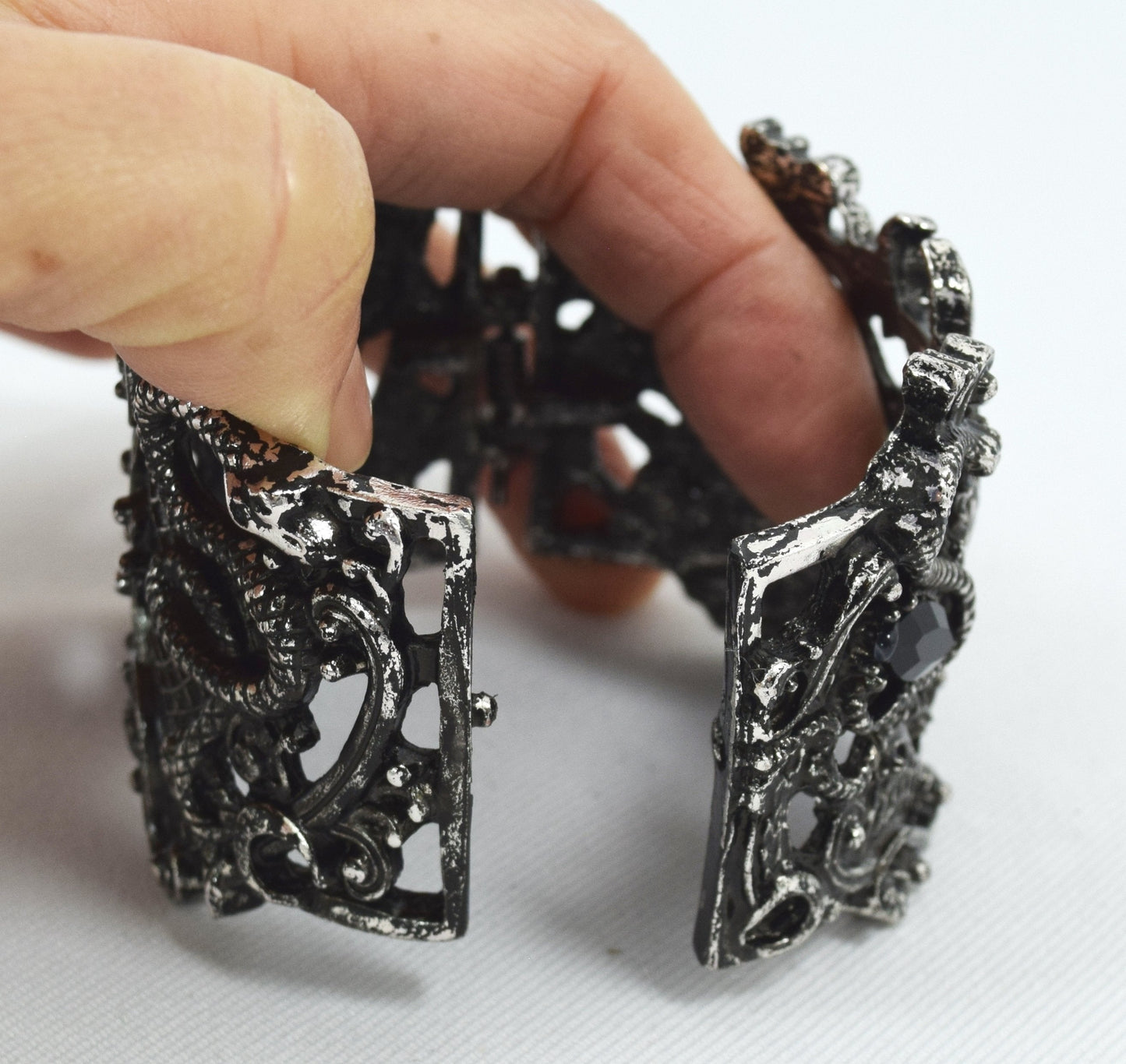 Jewellery Restyle Pagan Snake Goddess Magical Power black stone Cuff Bracelet