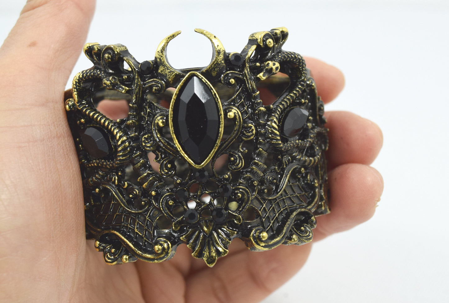 Jewellery Restyle Pagan Snake Goddess Magical Power black stone Cuff Bracelet