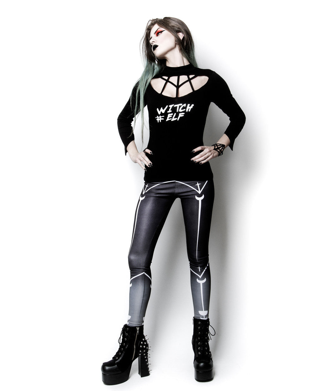 Tops Witch Elf # High Neck harness neck black top