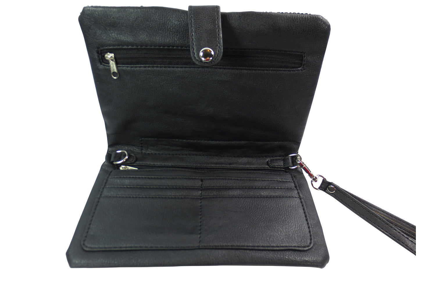 Accessories Crystal Cross Black Sequin Beaded Foldover Crossbody Bag - Wristlet Bag