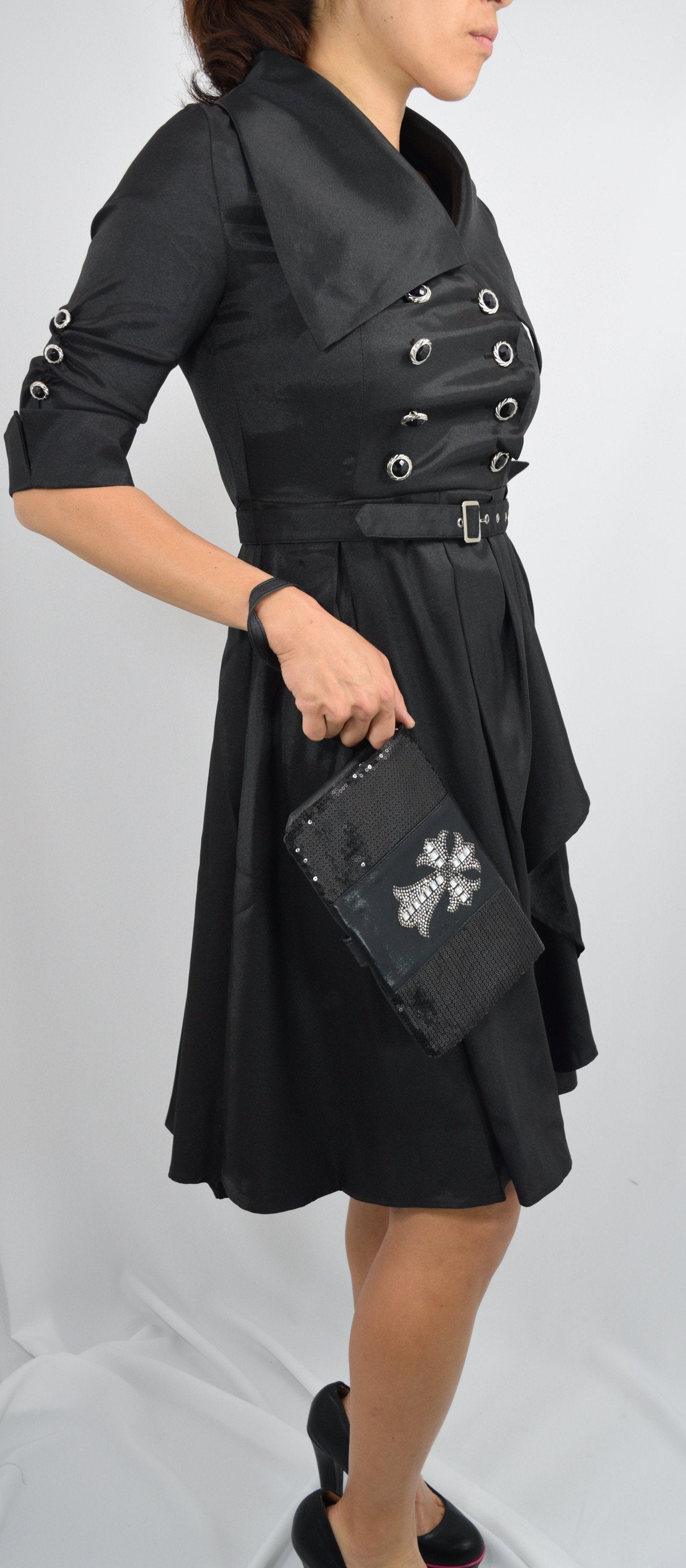 Accessories Crystal Cross Black Sequin Beaded Foldover Crossbody Bag - Wristlet Bag