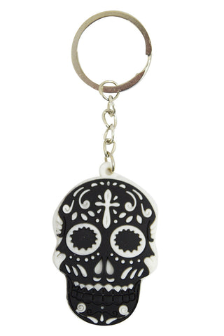 Accessories Day Of The Dead Mexican Sugar Skull Rubber Key Ring KeyChain