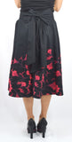 Bottoms 60's vintage red floral flare skirt with Big Bow | Black red floral skirt