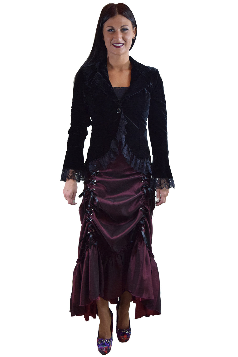 Bottoms Gothic Victorian Steampunk Burgundy Long Maxi 3-way Corset Gown Skirt - Renaissance Skirt BURGUNDY