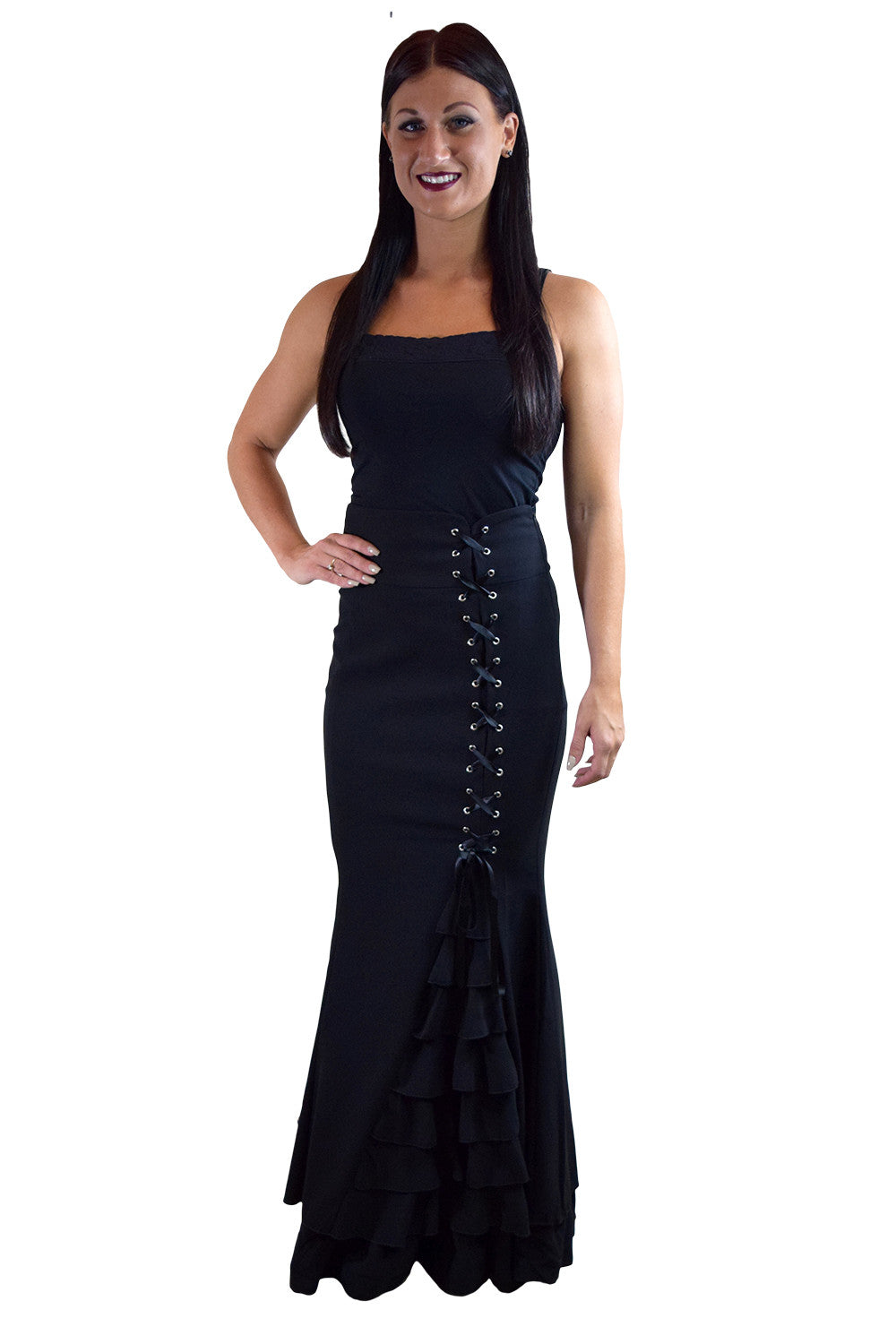 Bottoms Gothic Victorian Steampunk Mermaid Fishtail Black Ruffle Asymmetrical Skirt
