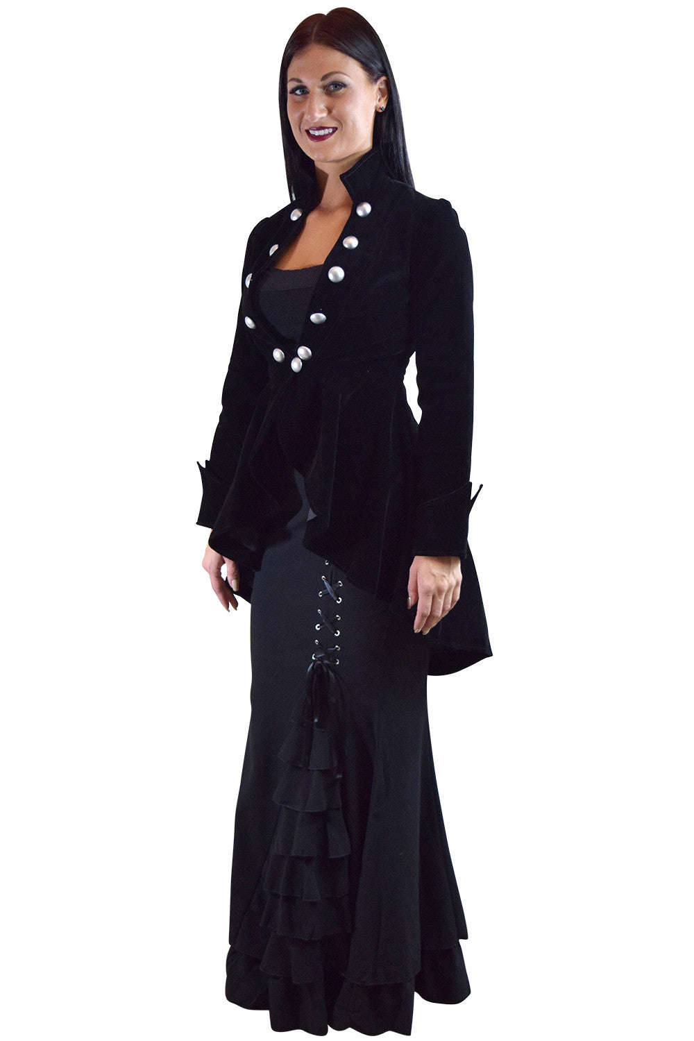 Bottoms Gothic Victorian Steampunk Mermaid Fishtail Black Ruffle Asymmetrical Skirt