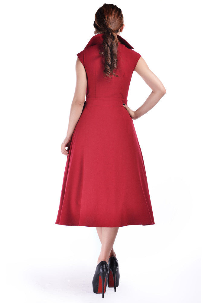 Dresses 50's Vintage Design Rockabilly Vamp Red Belted Party Dress with Bow Accent