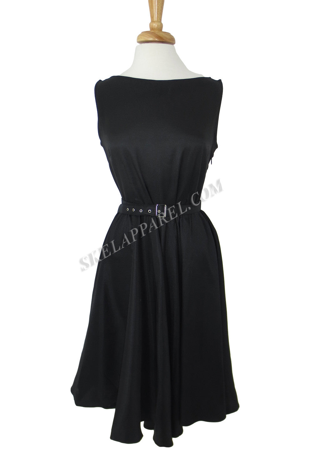 Dresses 60's Rockabilly Vintage Audrey Hepburn Style Black Satin Flare Swing Party Dress