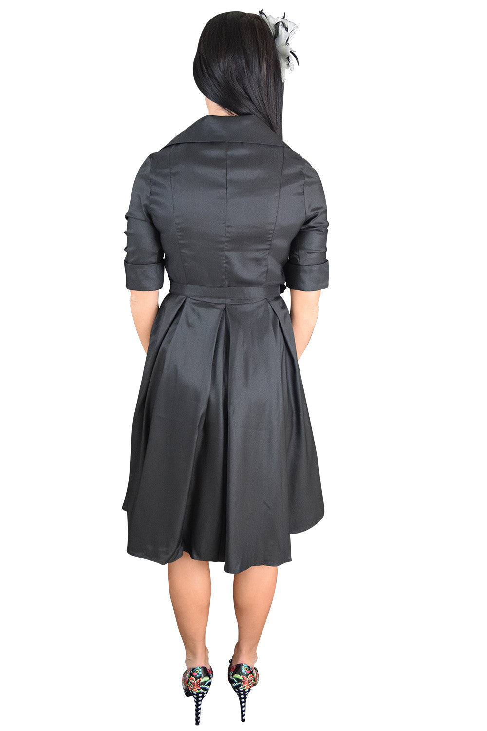 Dresses Gothic Steampunk Black Belted Military Style Swing Dress