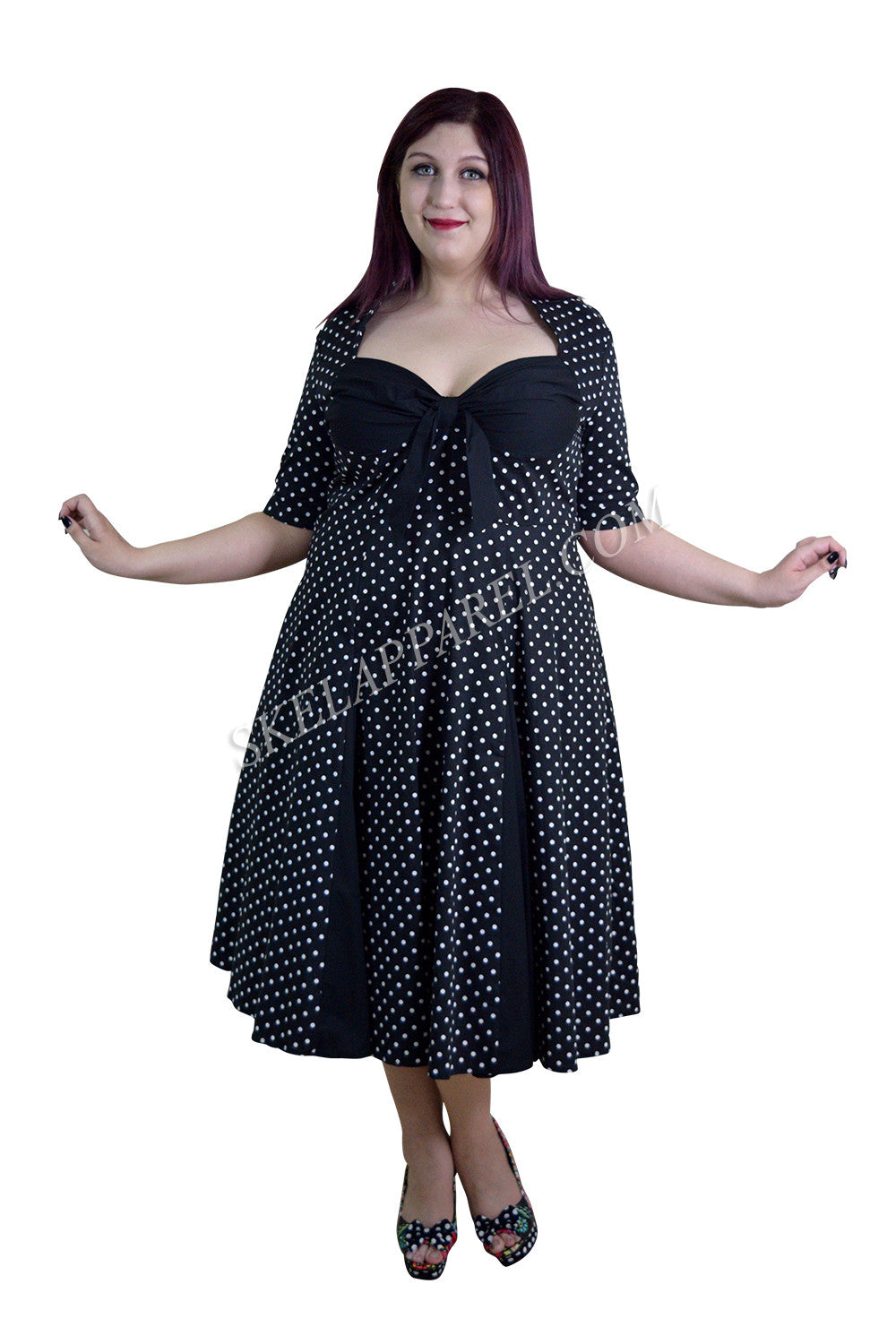 Plus Size 50's Retro Design Polka Dot Party Swing Dress, US18 (EU20) / Black Plus Size 50's Retro Design Polka Dot Party Swing Dress, US18 (EU20) / Black
