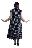Dresses Plus Size 60's Vintage black and white polka Dot Belted Bow Swing Party Dress