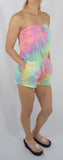 Dresses Women's Bohemian Summer Tube Top Strapless Multi-Color Tie Dye Romper w/ Pockets