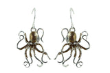 Jewellery Brown Antique Silver Metal Steampunk Kraken Octopus Sea Life Dangle Earrings