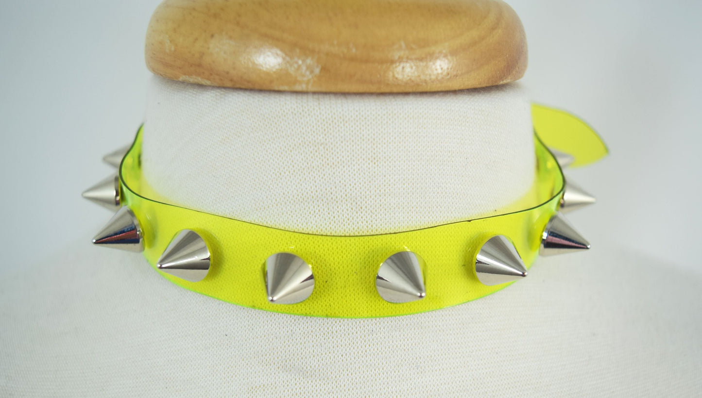 Jewellery Transparent tinted vinyl Silver-tone Alloy metal Spiked Collar Choker necklace