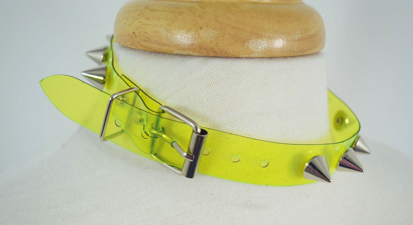 Jewellery Transparent tinted vinyl Silver-tone Alloy metal Spiked Collar Choker necklace
