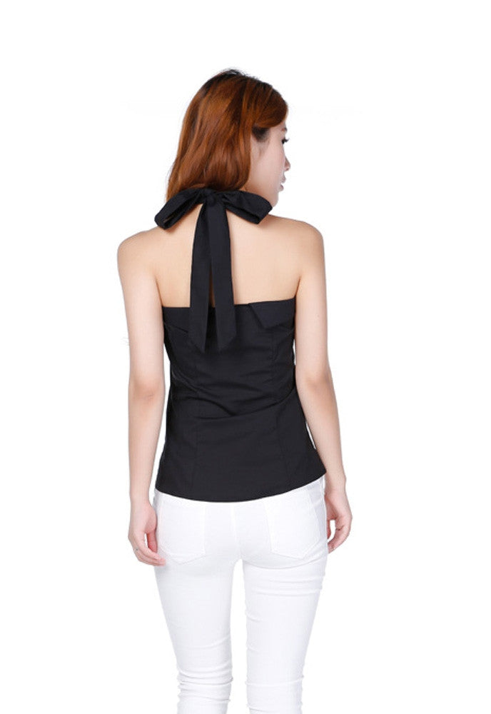 Tops Rockabilly Pinup 60's Black Tuxedo Halter Top