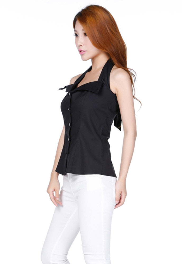 Tops Rockabilly Pinup 60's Black Tuxedo Halter Top