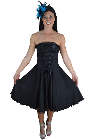 Dresses Gothic Rockabilly Black Satin Corset Lace-up Dress