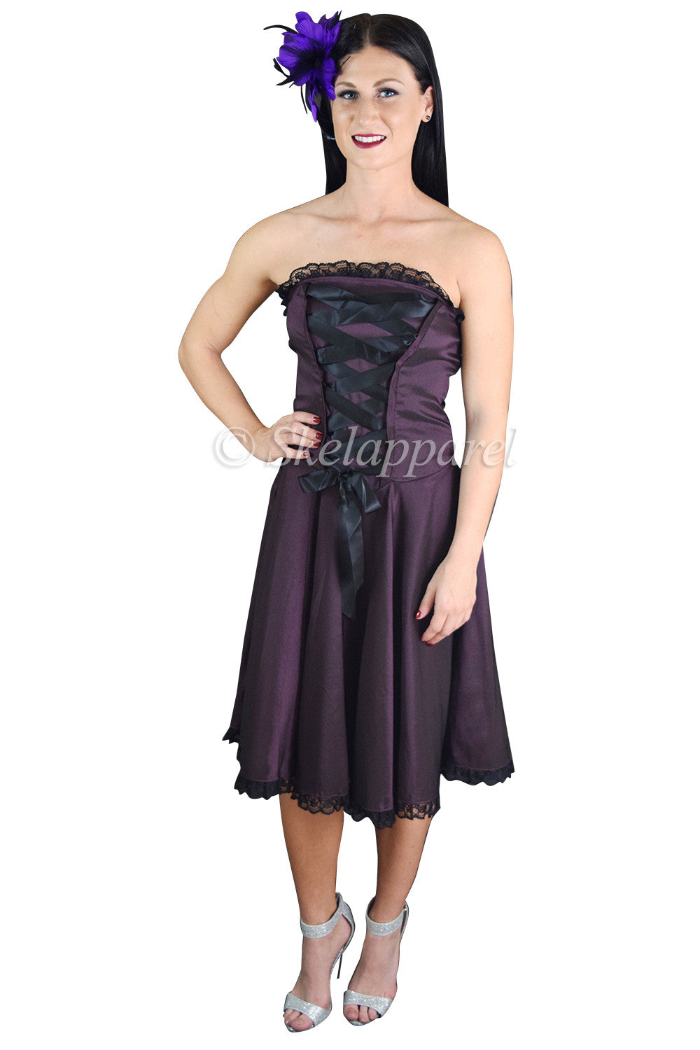 Dresses Gothic Rockabilly Purple Satin Corset Lace-up Dress
