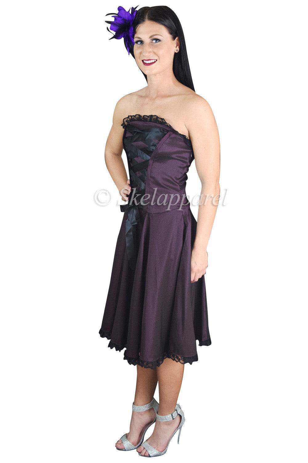 Dresses Gothic Rockabilly Purple Satin Corset Lace-up Dress