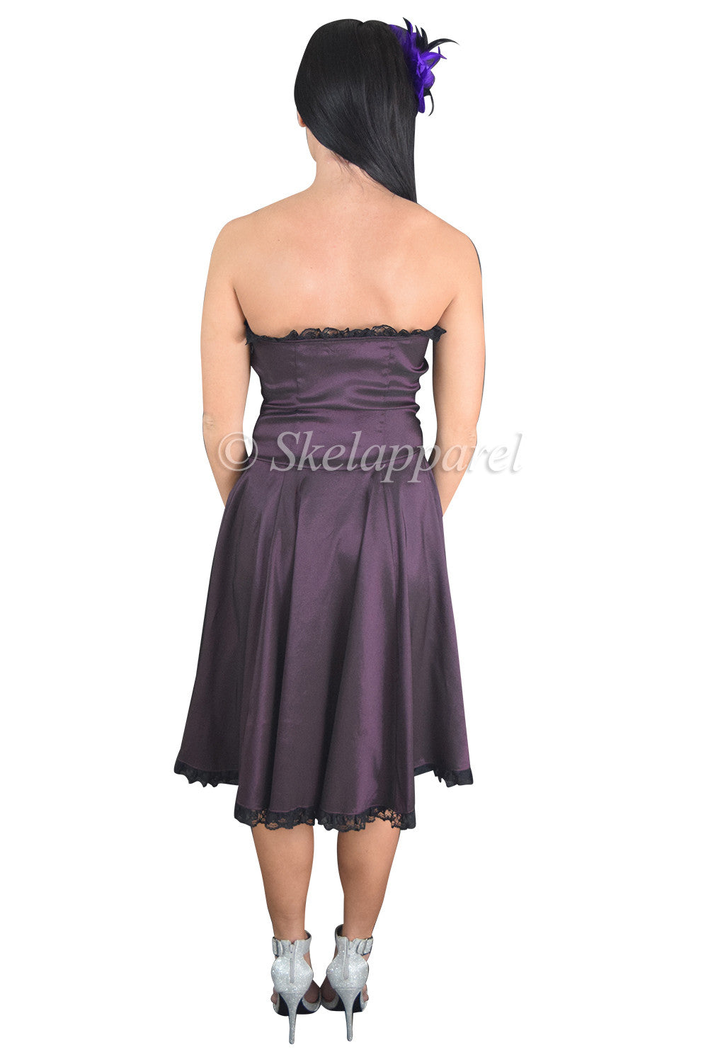 Dresses Gothic Rockabilly Purple Satin Corset Lace-up Dress