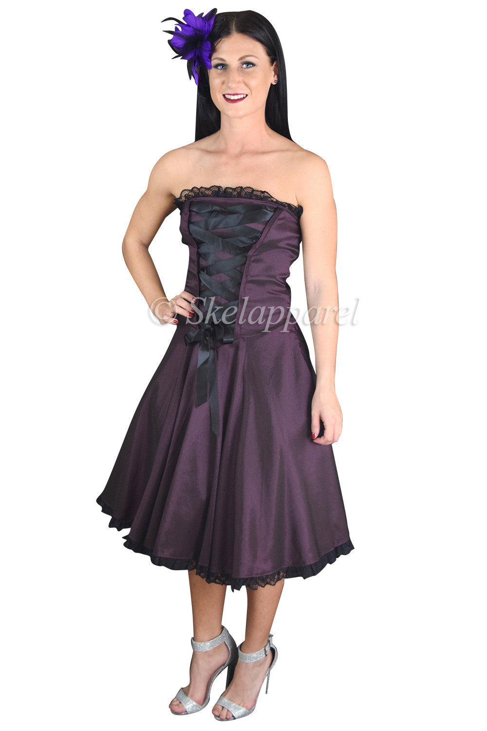 Dresses Gothic Rockabilly Purple Satin Corset Lace-up Dress