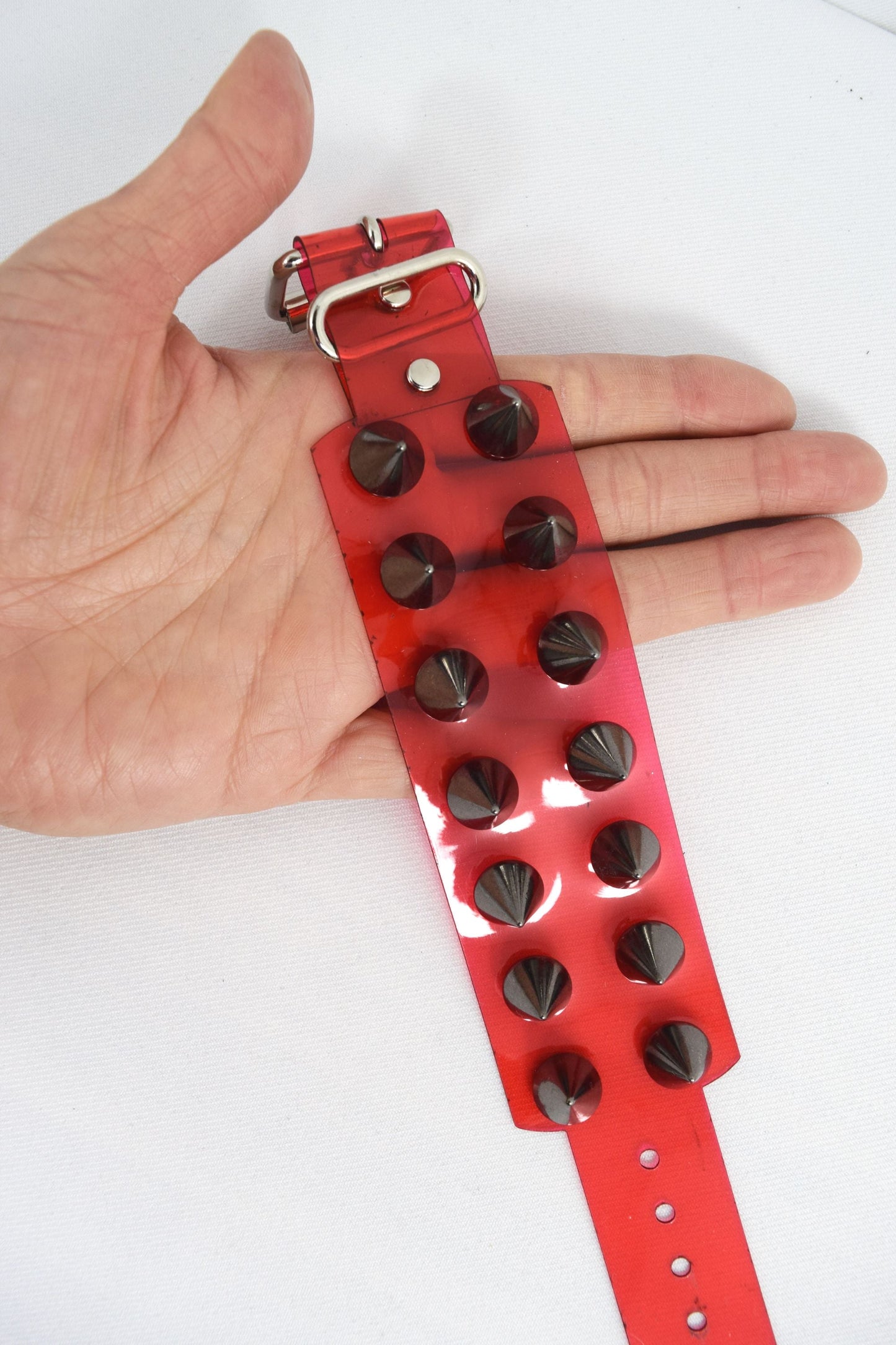 Jewellery Gothic Grunge Punk Rock vinyl Red clear Wide Leather Spiked Bracelet