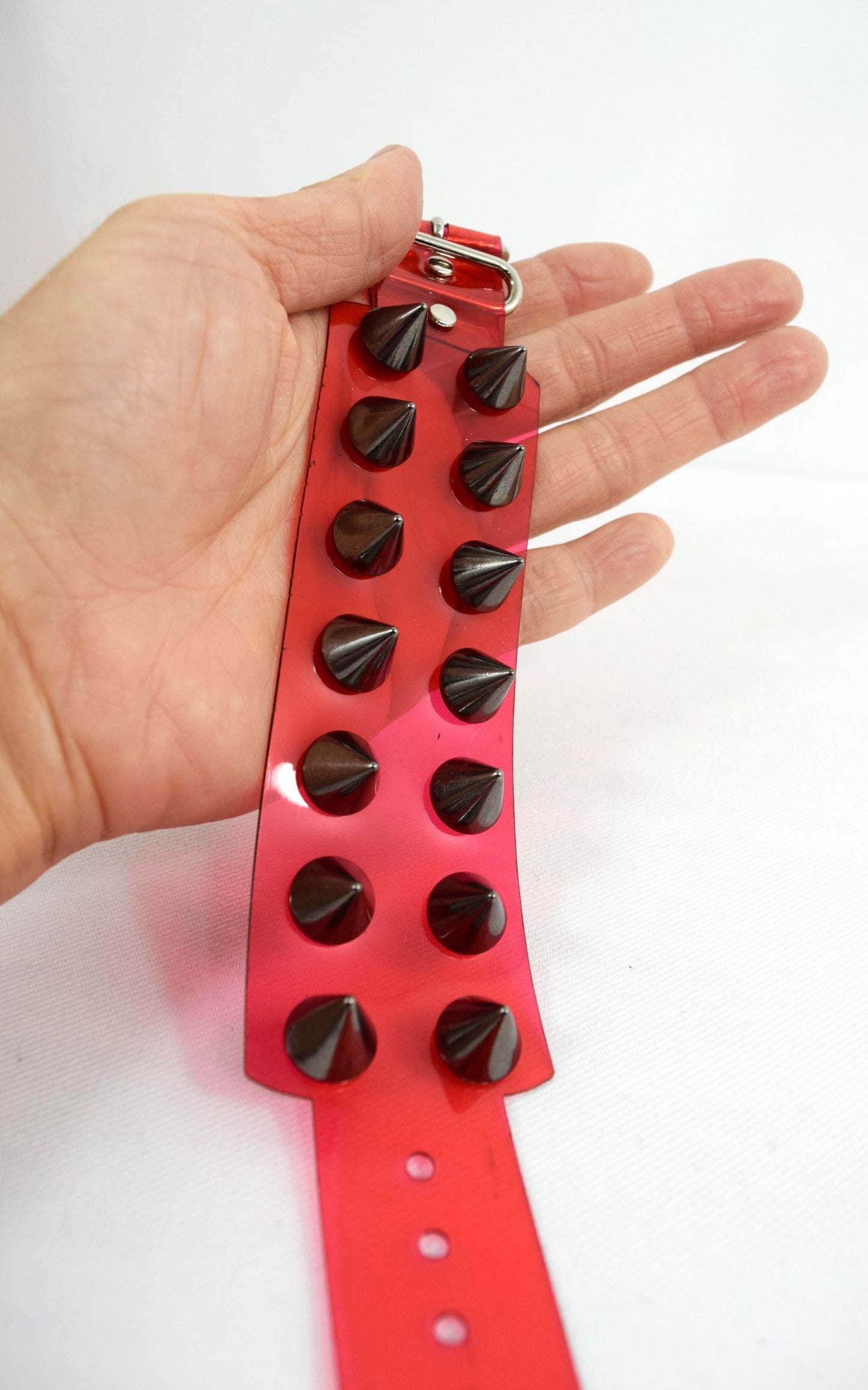 Jewellery Gothic Grunge Punk Rock vinyl Red clear Wide Leather Spiked Bracelet