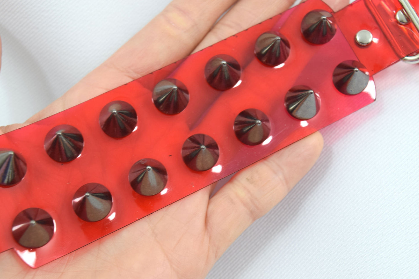 Jewellery Gothic Grunge Punk Rock vinyl Red clear Wide Leather Spiked Bracelet