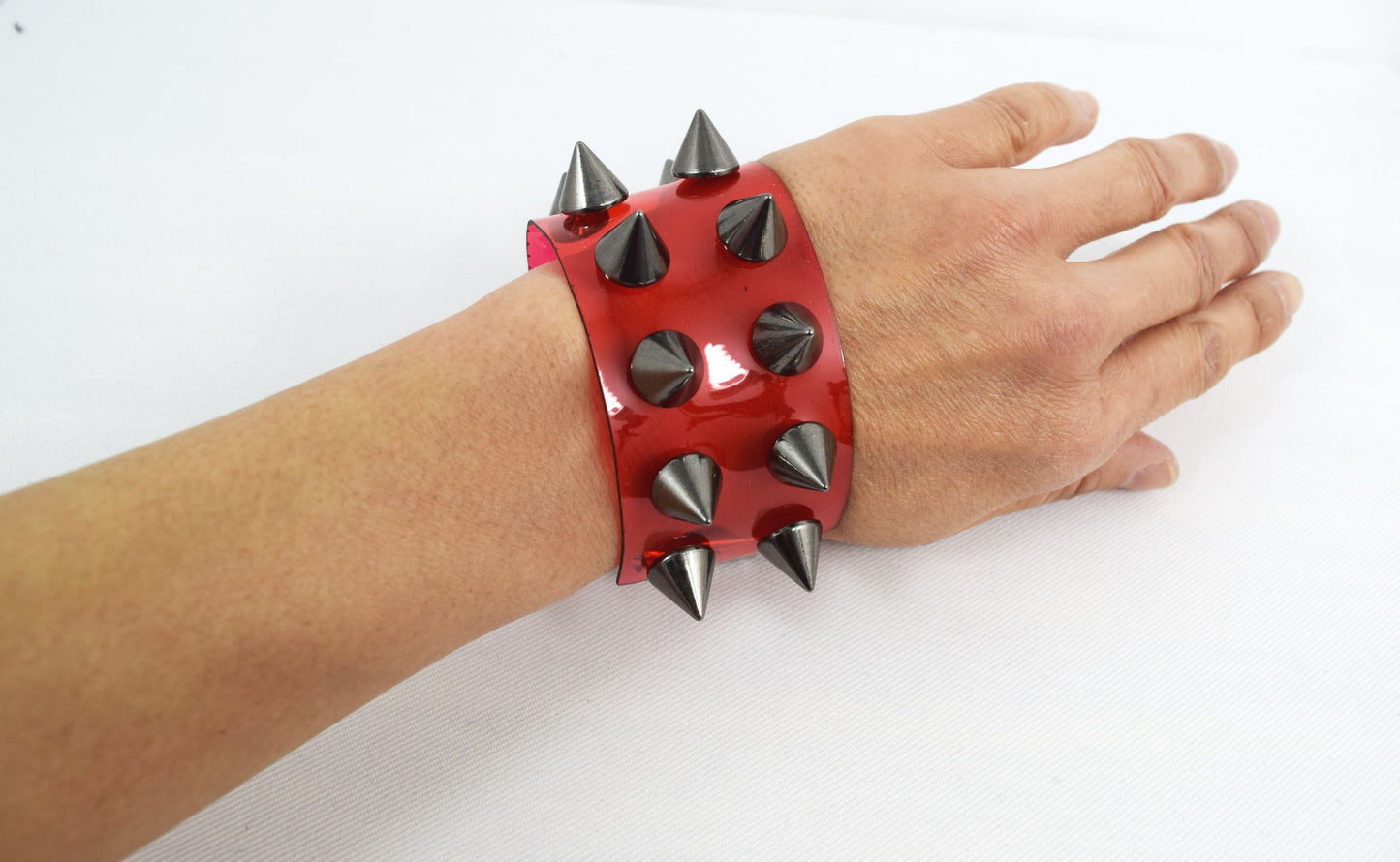 Jewellery Gothic Grunge Punk Rock vinyl Red clear Wide Leather Spiked Bracelet