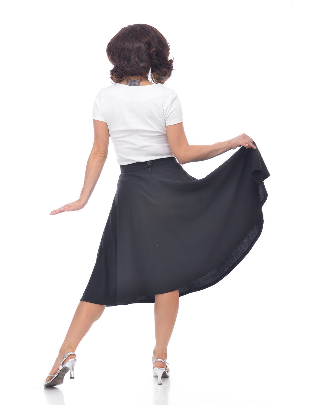 Bottoms Steady Clothing High Waist Pin-up Office Lady Black Swing Circle Skirt
