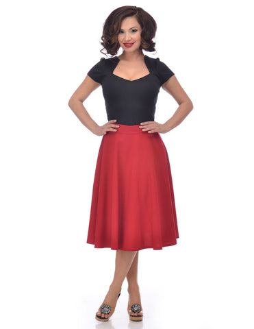Bottoms Steady Clothing High Waist Pin-up Office Lady Cherry Red Swing Circle Skirt