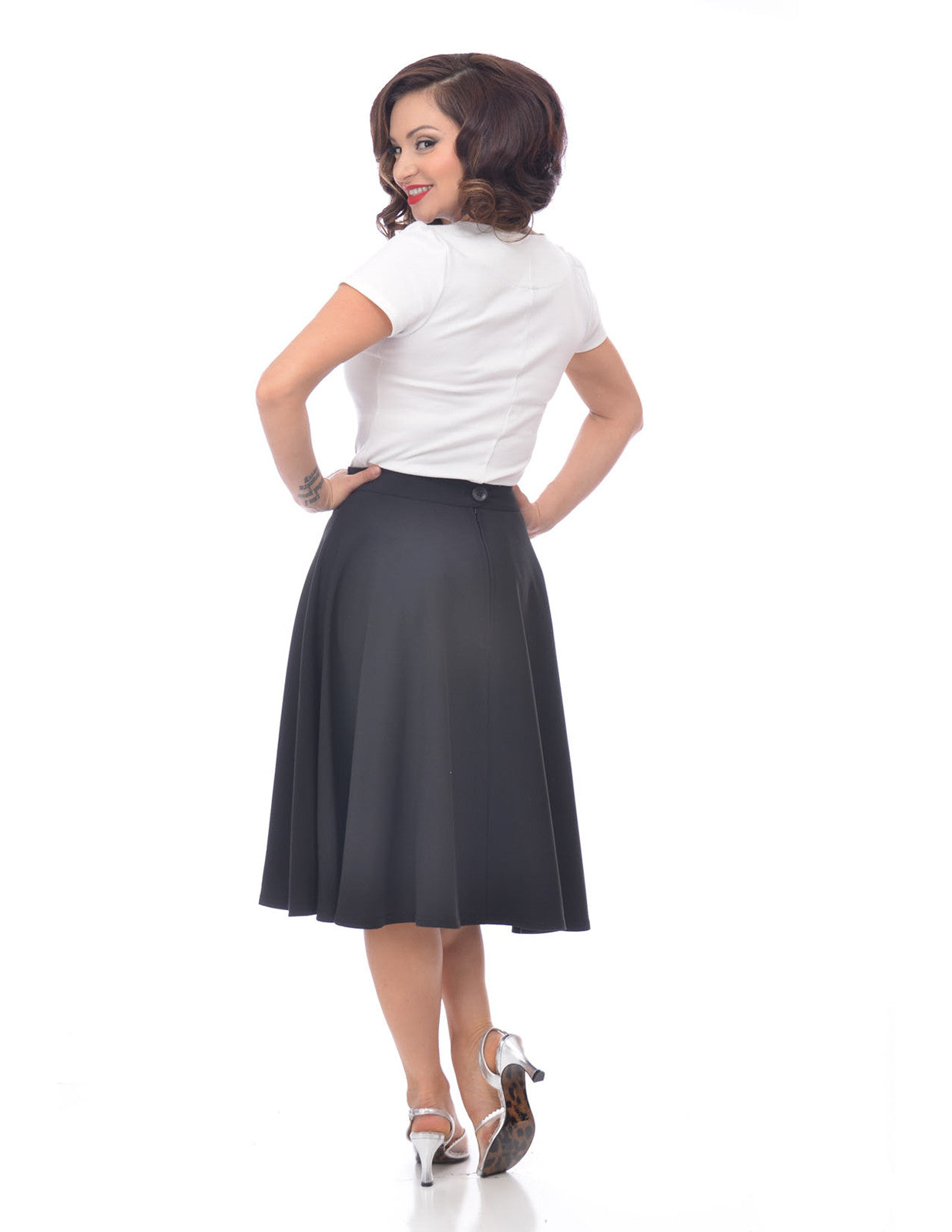 Bottoms 1XL / Navy Steady Clothing High Waist Pin-up Office Lady Navy Swing Circle Skirt