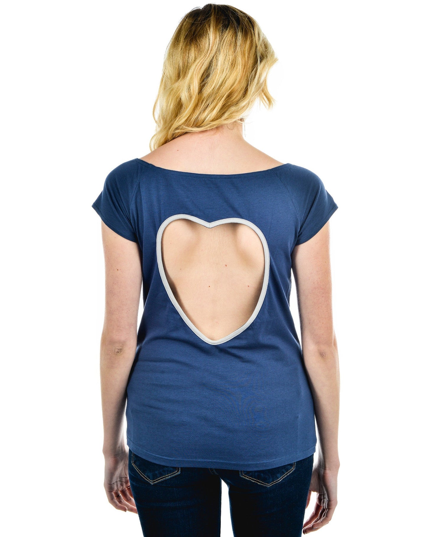 Tops S Rockabilly Pinup Anchor and Rose Blue Cup Out Heart Boat Neck Top