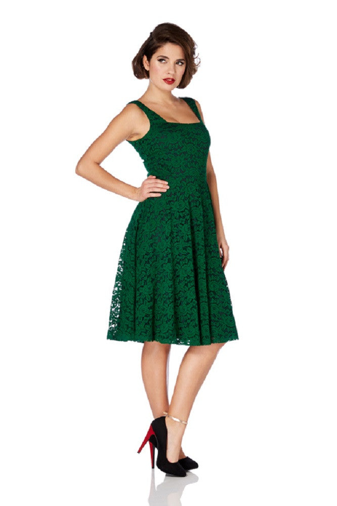 Vintage Inspired 60's Victorian Green Rose Lace Flare Party Dress Skelapparel Vintage Inspired 60's Victorian Green Rose Lace Flare Party Dress Skelapparel